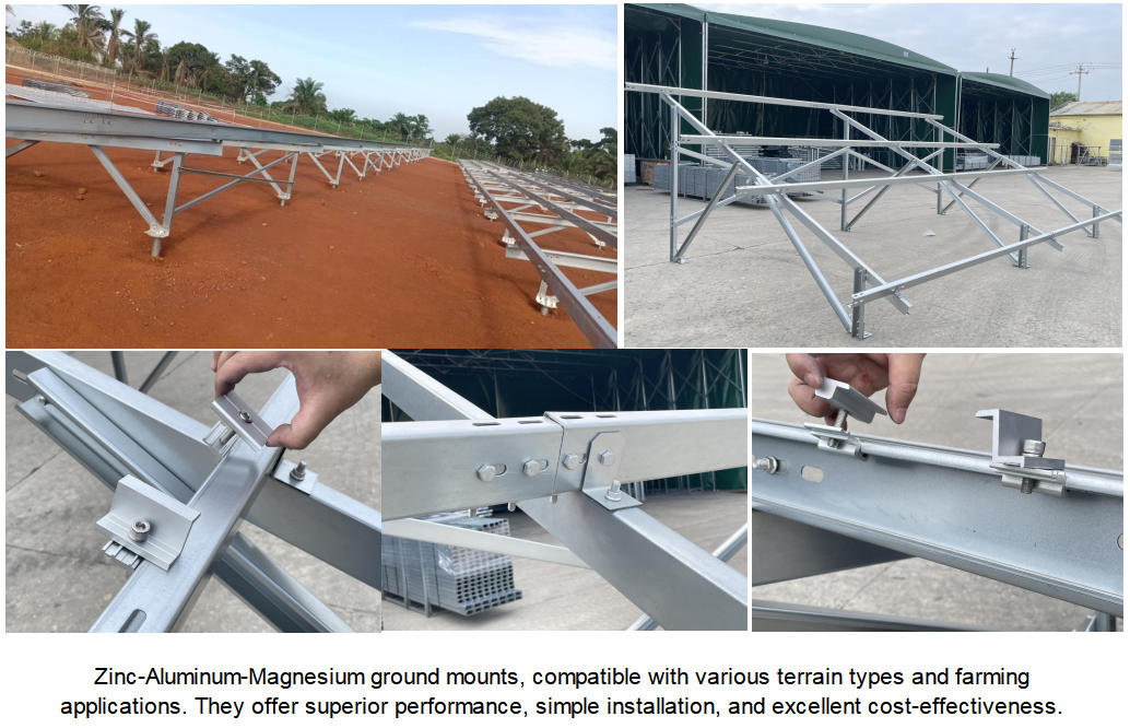 Solar mounting for farming and agriculture made of ZAM Solar mounting for farming and agriculture made of ZAM